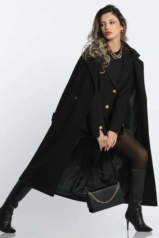 Kadın Astarlı Kol Ucu Yırtmaçlı Blazer Ceket Siyah