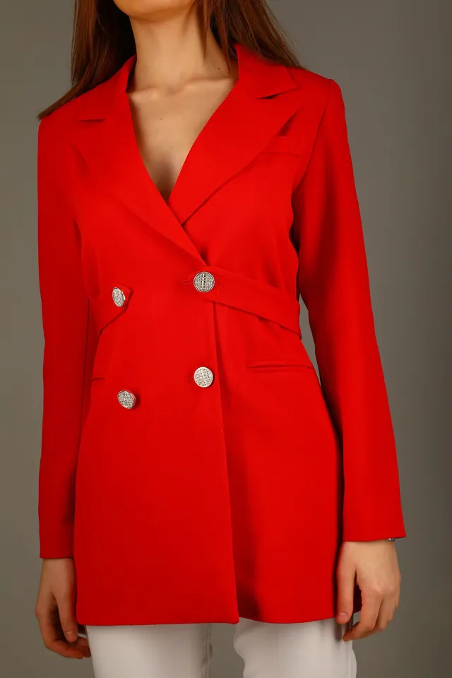 Kadın Astarlı Uzun Blazer Ceket Kırmızı