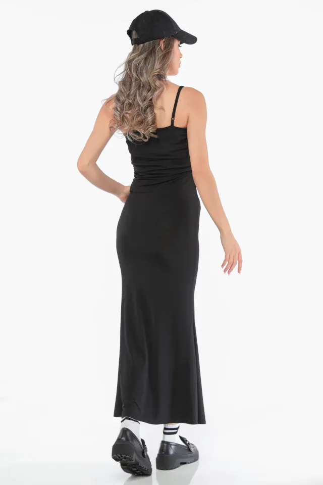 Kadın Ayarlanabilir Askılı Uzun Sandy Elbise Siyah