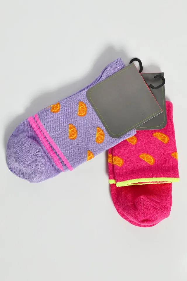 Kadın Baskılı İkili Soket Çorap Morpembe
