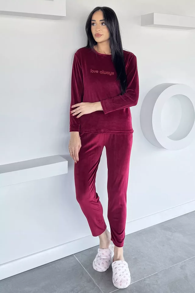 Kadın Baskılı Kadife Sweat Pantolon İkili Takım - 1