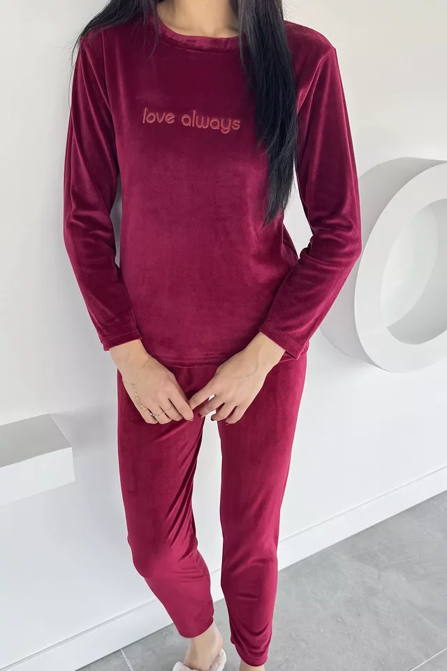 Kadın Baskılı Kadife Sweat Pantolon İkili Takım - 2