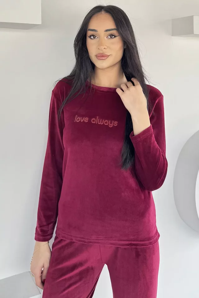 Kadın Baskılı Kadife Sweat Pantolon İkili Takım