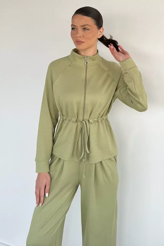 Kadın Bel Büzgülü Kemerli Sweat Pantolon İkili Takım