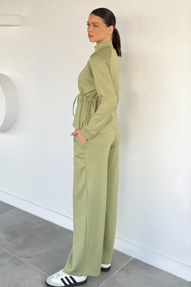 Kadın Bel Büzgülü Kemerli Sweat Pantolon İkili Takım