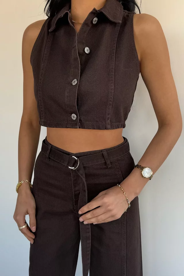 Kadın Bel Kuşaklı Jean Kot Pantolon Yelek İkili Takım