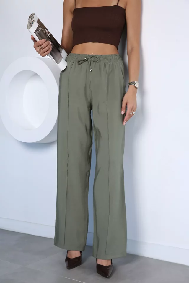 Kadın Bel Lastikli Çimalı Tencel Kumaş Pantolon - 2