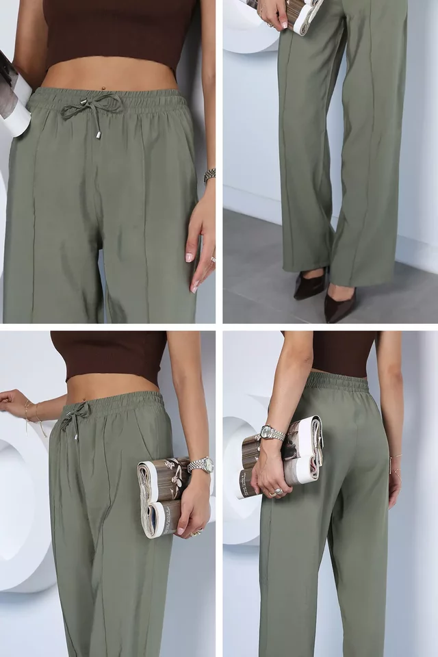 Kadın Bel Lastikli Çimalı Tencel Kumaş Pantolon