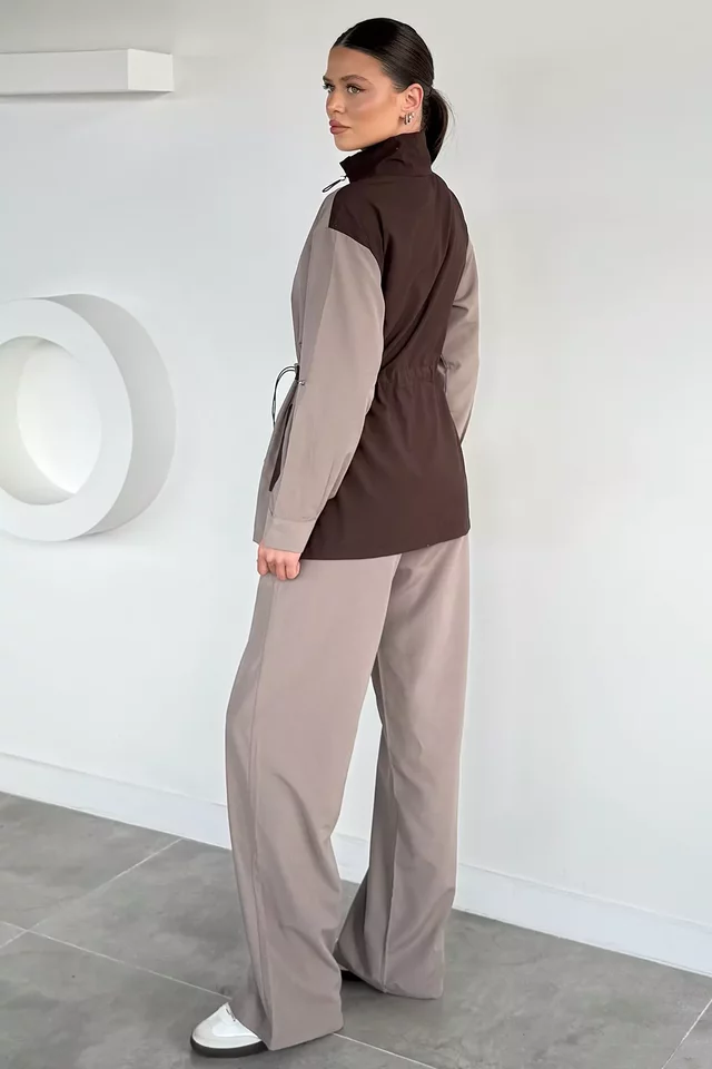 Kadın Bel Lastikli Fermuarlı Ceket Pantolon İkili Takım