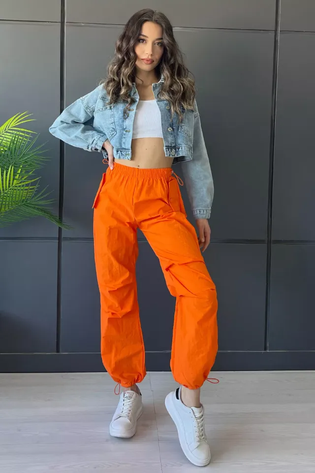 Kadın Bel Ve Paça Lastikli Cep Detaylı Pantolon Orange