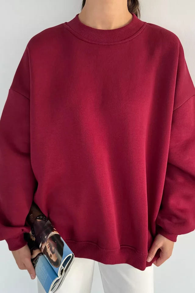 Kadın Bisiklet Yaka Şardonlu Oversize Sweatshirt