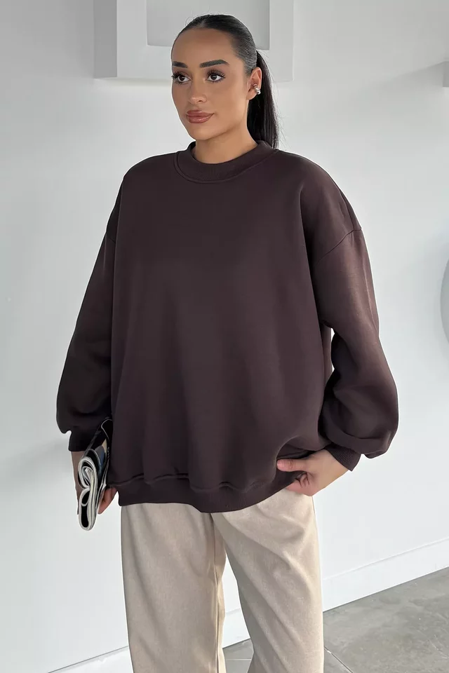 Kadın Bisiklet Yaka Şardonlu Oversize Sweatshirt