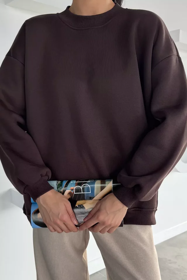 Kadın Bisiklet Yaka Şardonlu Oversize Sweatshirt