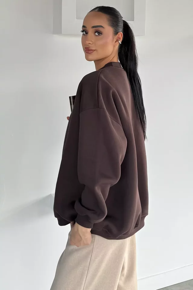 Kadın Bisiklet Yaka Şardonlu Oversize Sweatshirt