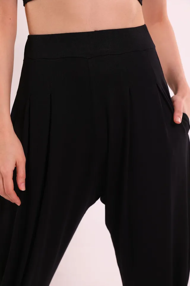 Kadın Cep Detaylı Şalvar Pantolon Siyah