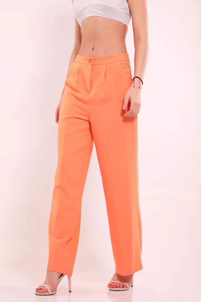 Kadın Cepli Palazo Kumaş Pantolon Açık Orange