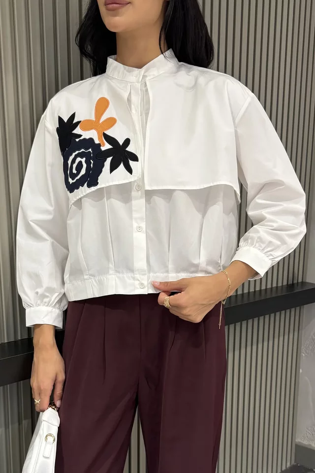 Kadın Çiçek İşlemeli Crop Top Gömlek