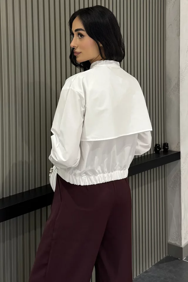 Kadın Çiçek İşlemeli Crop Top Gömlek