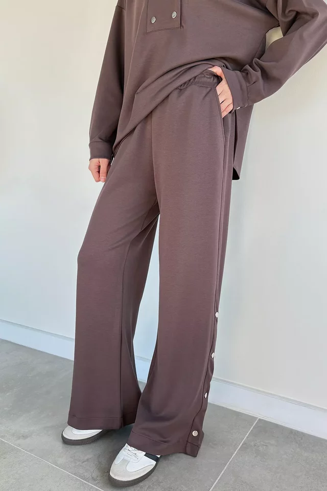 Kadın Çıtçıt Detaylı Sweat Bel Lastikli Pantolon İkili Takım - 2