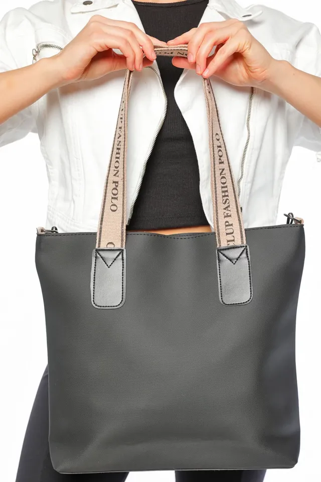 Kadın Clup Fashion Polo Baskılı Günlük Shopper Çanta Siyah