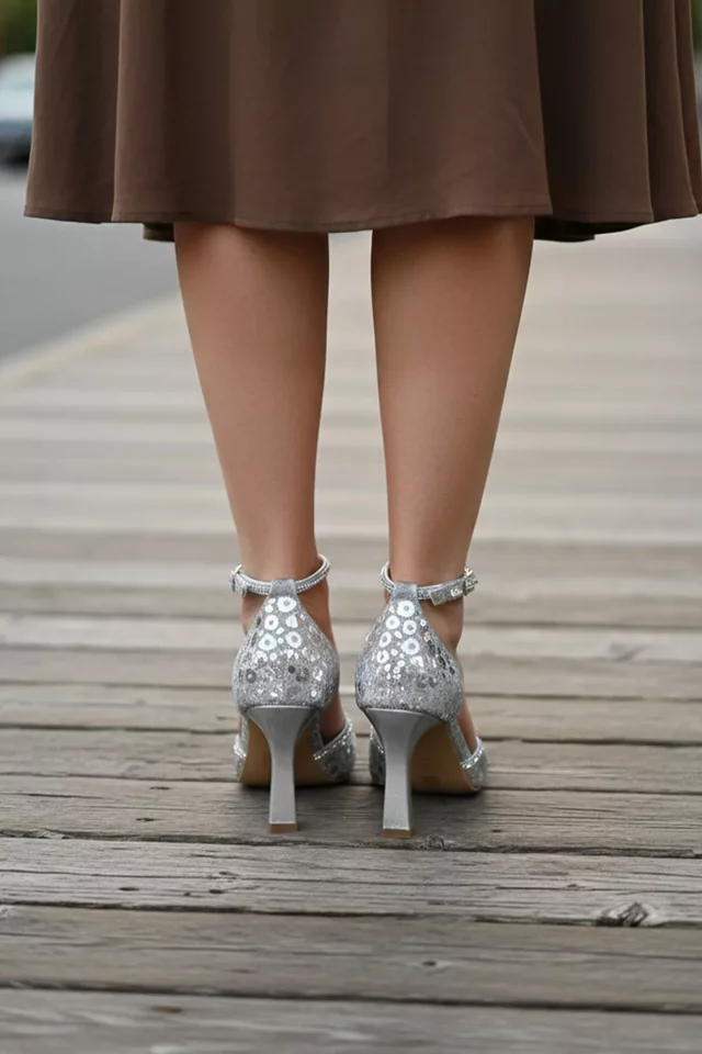 Kadın Desenli Işıltılı Stiletto