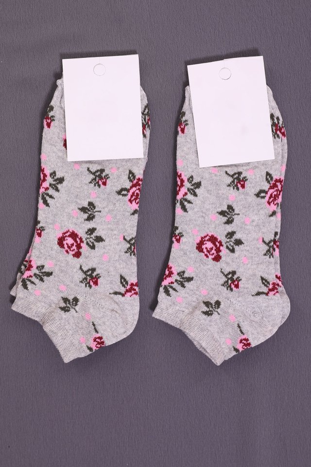 Kadın Desenli İkili Patik Çorap (35-40 Beden Uyumludur) Gri