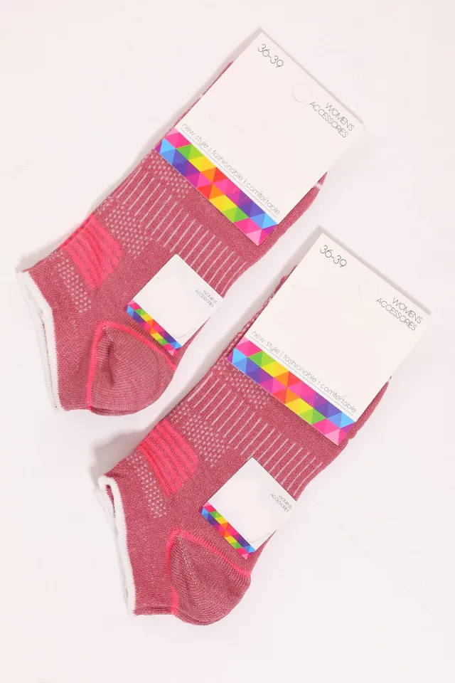 Kadın Desenli İkili Patik Çorap (36-39 Beden Aralığında Uyumludur) Gül