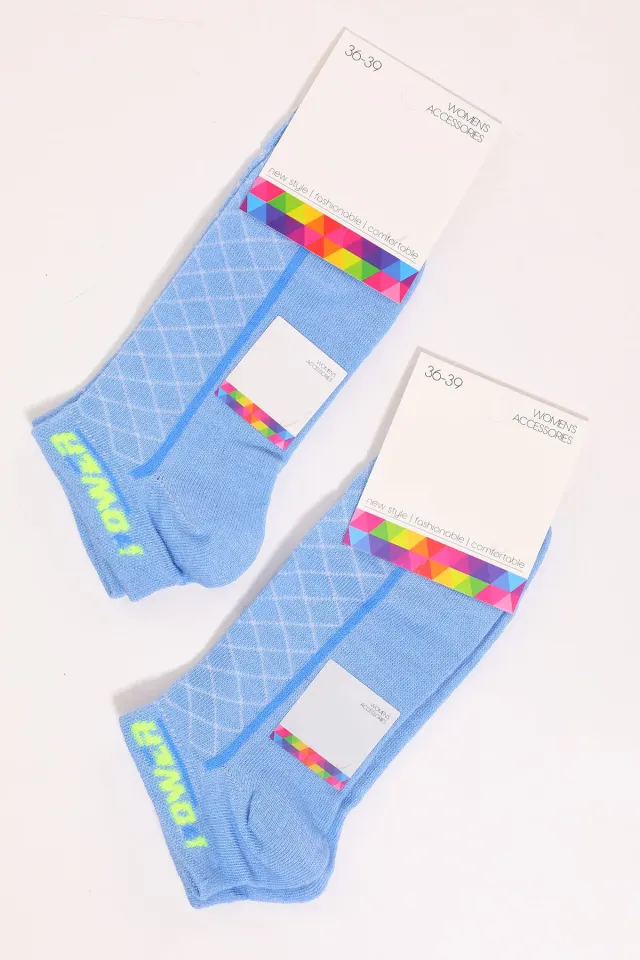 Kadın Desenli İkili Patik Çorap (36-39 Beden Aralığında Uyumludur) Mavi