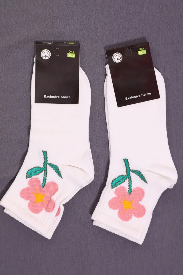 Kadın Desenli İkili Soket Çorap (35-40 Beden Aralığında Uyumludur) Krem