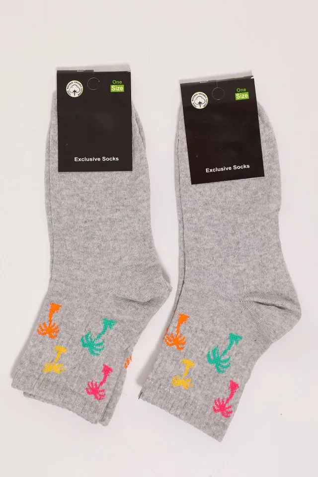 Kadın Desenli İkili Soket Çorap (35-40 Beden Aralığında Uyumludur) Gri