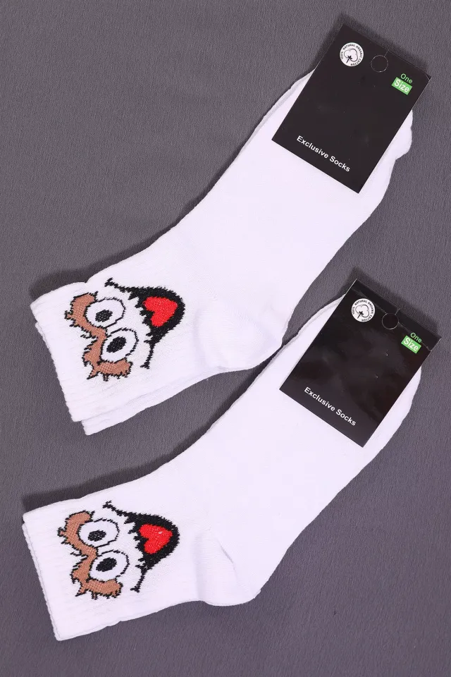 Kadın Desenli İkili Soket Çorap (35-40 Beden Aralığında Uyumludur) Beyaz