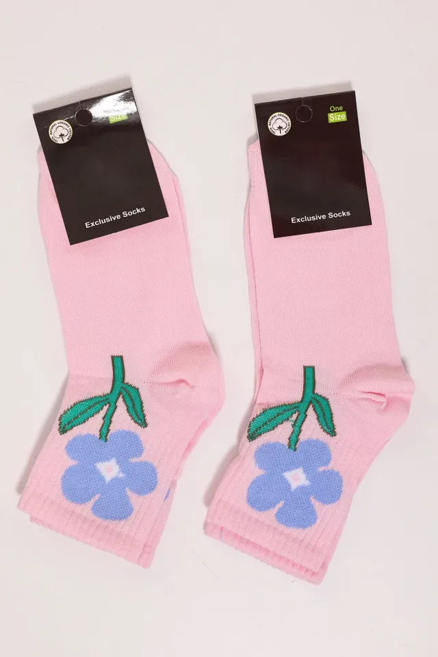 Kadın Desenli İkili Soket Çorap (35-40 Beden Aralığında Uyumludur) Pembe