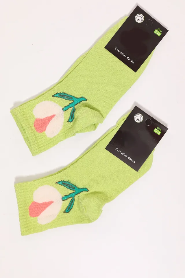 Kadın Desenli İkili Soket Çorap (35-40 Beden Aralığında Uyumludur) Yeşil