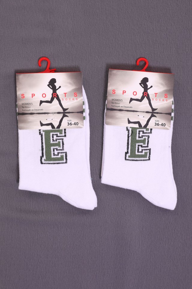 Kadın Desenli İkili Soket Çorap(36-40 Beden Aralığında Uyumludur) Beyazhaki