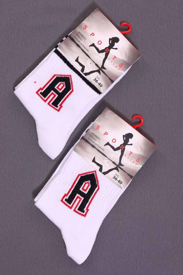 Kadın Desenli İkili Soket Çorap(36-40 Beden Aralığında Uyumludur) Beyazsiyah