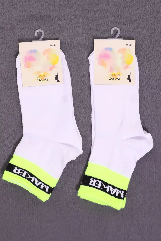 Kadın Desenli İkili Soket Çorap(36-40 Beden Aralığında Uyumludur) Neon Sarı