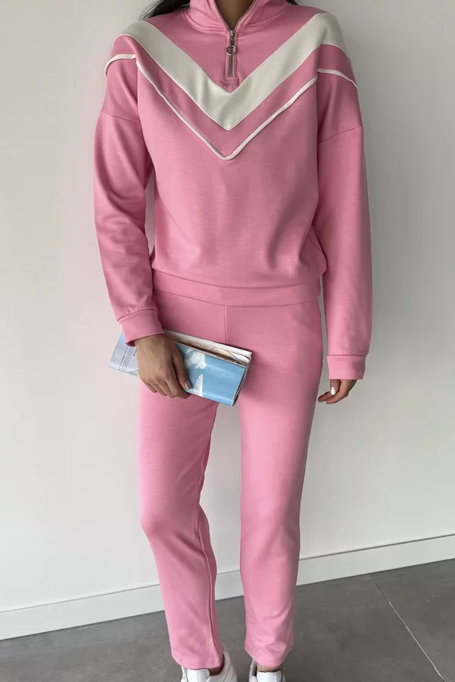 Kadın Dik Yaka Yarım Fermuarlı Sweat Pantolon İkili Takım - 1