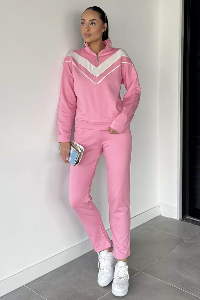 Kadın Dik Yaka Yarım Fermuarlı Sweat Pantolon İkili Takım - 2