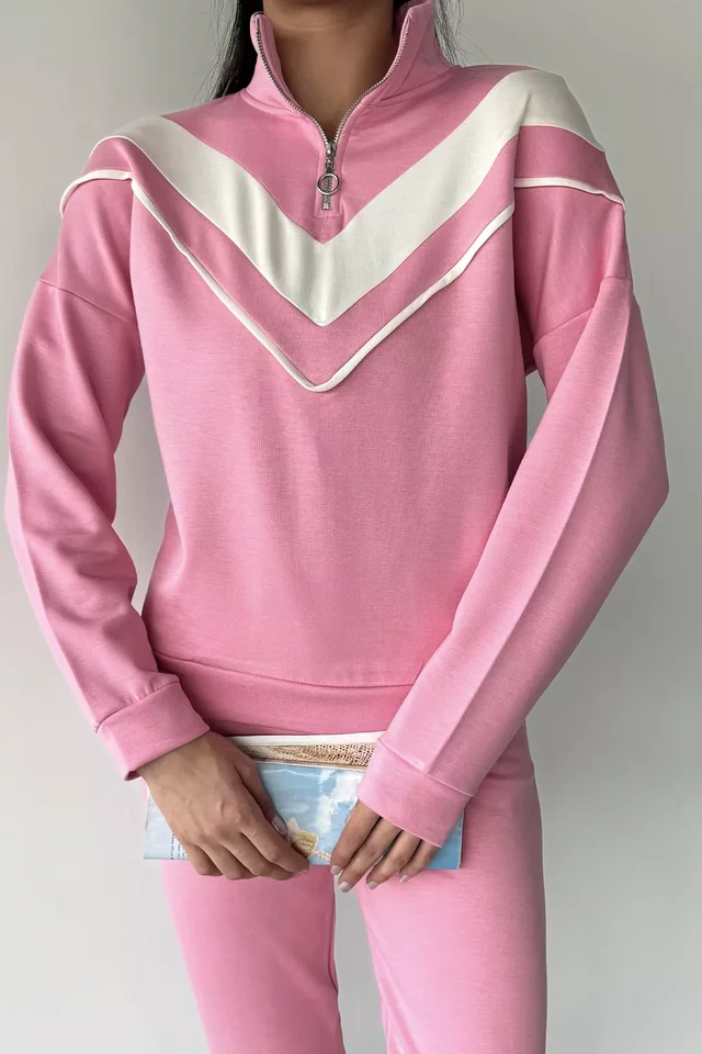Kadın Dik Yaka Yarım Fermuarlı Sweat Pantolon İkili Takım