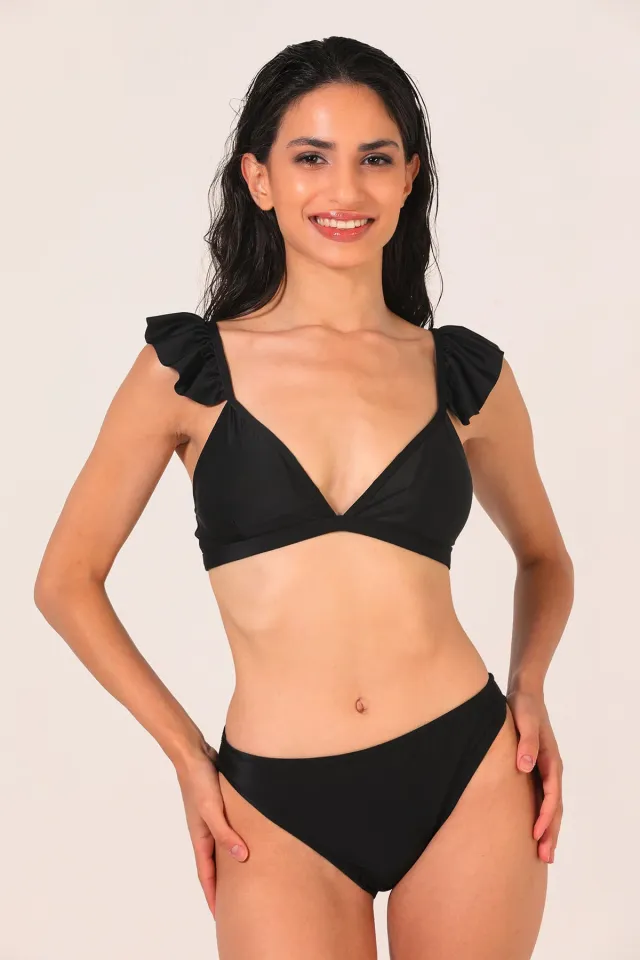 Kadın Fırfırlı Bikini Takım Siyah