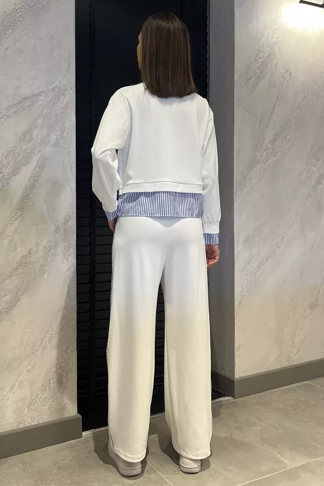 Kadın Gömlek Garnili Bluz Palazzo Pantolon İkili Takım