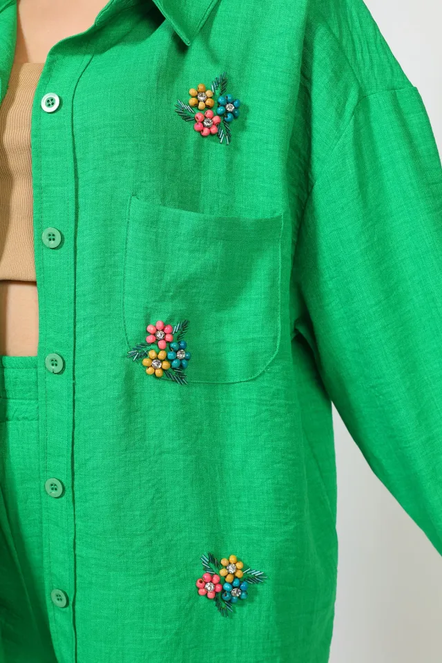 Kadın Tesettür Gömlek Pantolon İkili Takım Yeşil