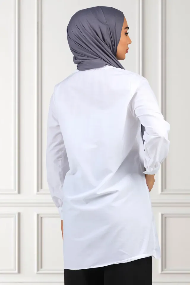 Kadın Gömlek Yaka Tesettür Tunik Beyaz