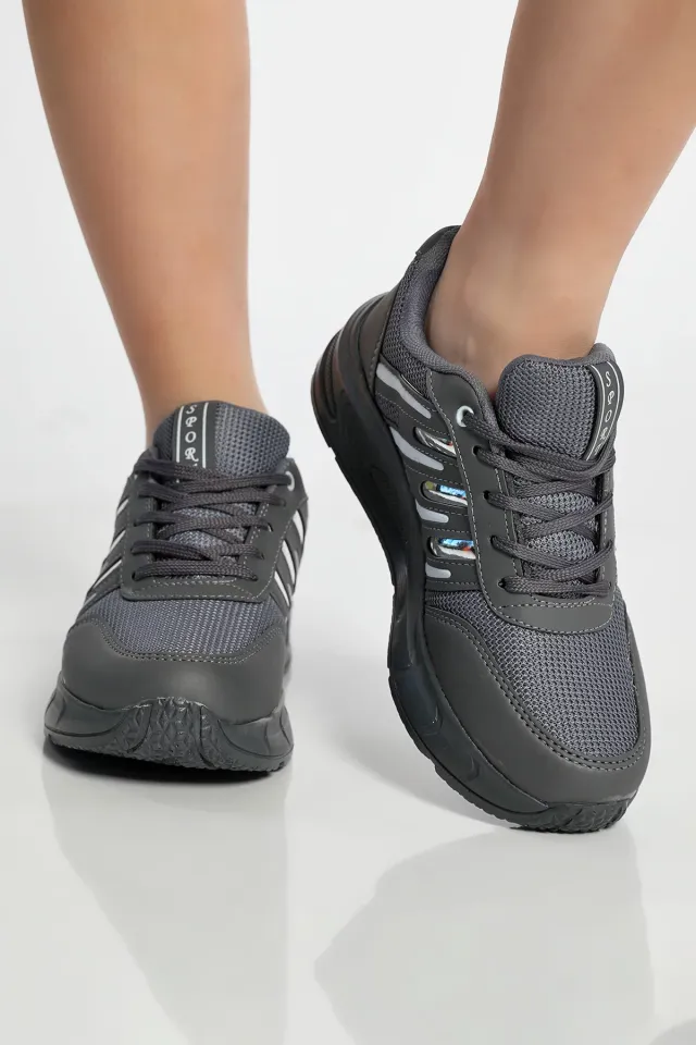 Kadın Kalın Taban Bağcıklı Spor Ayakkabı Füme