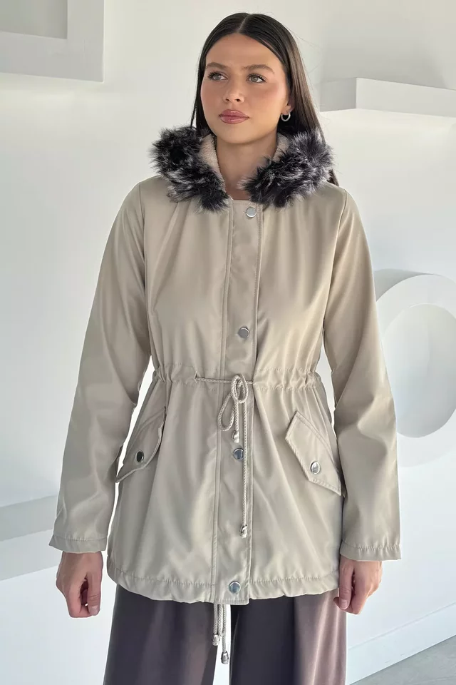 Kadın Kapüşonlu İçi Peluş Mont - 2