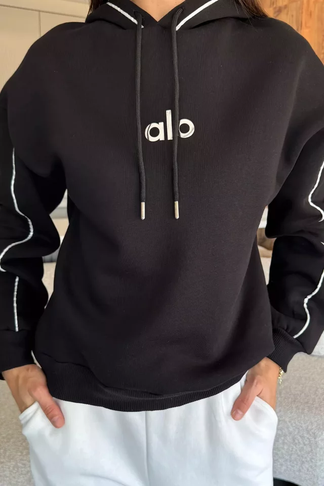 Kadın Kapüşonlu Baskılı Şardonlu Sweatshirt