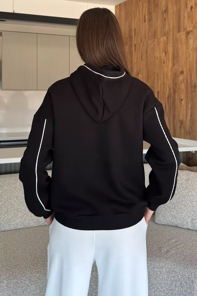 Kadın Kapüşonlu Baskılı Şardonlu Sweatshirt