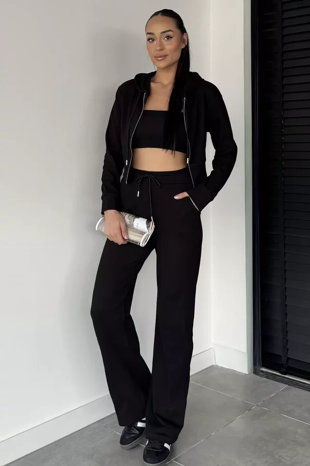 Kadın Kapüşonlu Fermuarlı Sweat Pantolon İkili Takım