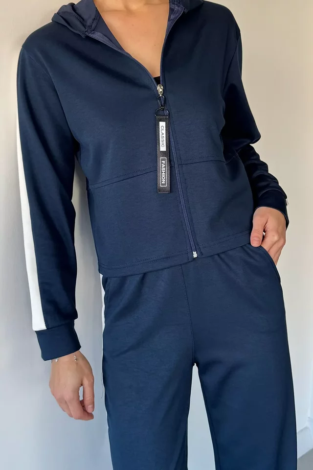 Kadın Kapüşonlu Fermuarlı Sweat Pantolon İkili Takım