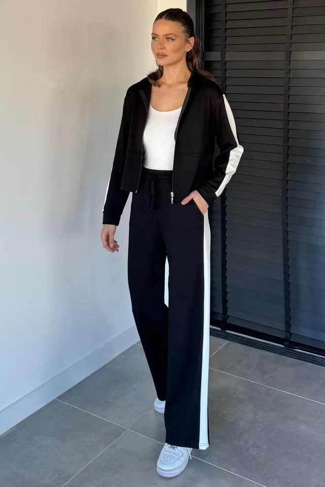 Kadın Kapüşonlu Fermuarlı Sweat Pantolon İkili Takım - 1
